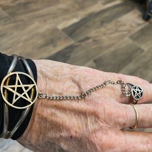 Pentagram Chain Bracelet and Ring Set in Silver